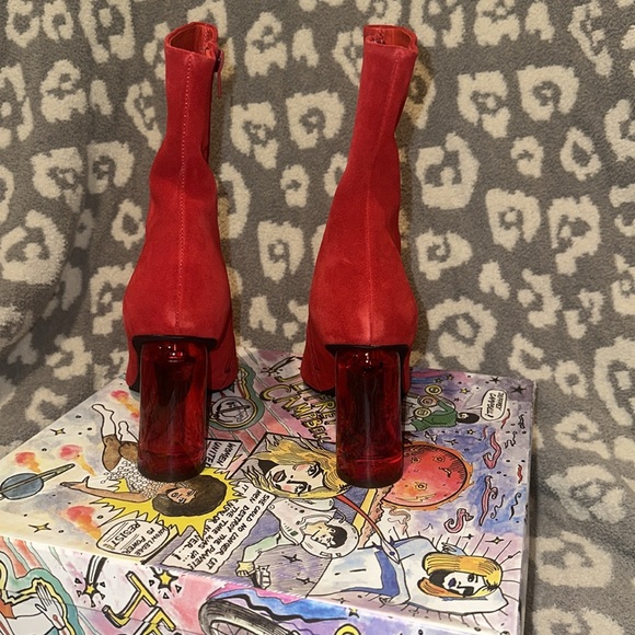 Jeffrey Campbell Lustful Red ❤️ Suede Heeled Booties 😍 New & Never Worn 😍 - Picture 5 of 17